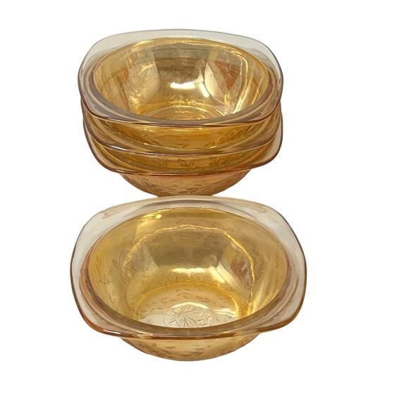 Jeannette Floragold Louisa Iridescent Carnival Glass Dessert Bowls Set of 4 - Picture 3 of 5